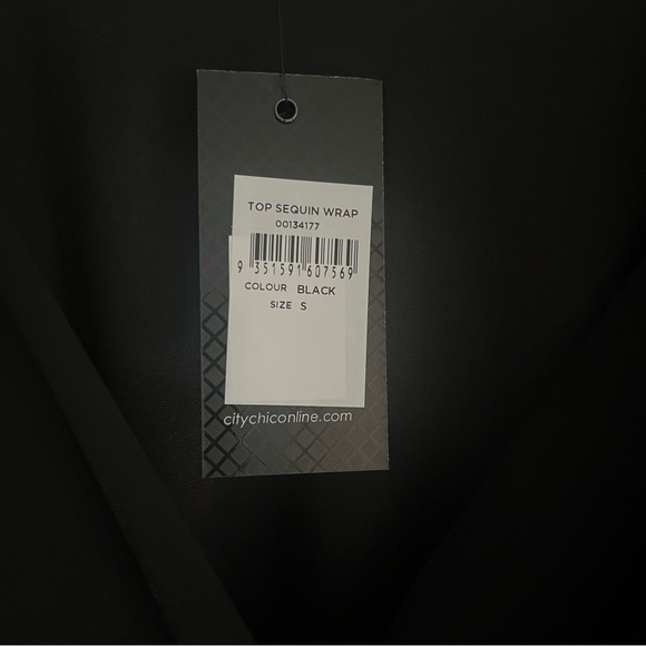 City Chic black sequin accents faux wrap top size 16 new - Picture 5 of 8